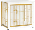 DWANTON Dog Crate Furniture with Cushion, Wooden Kennel Table with Double Doors, Indoor Dog House, Small/Medium/Large Size, 27.2" L, White