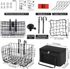 Aodaer Bike Basket with Removable Liner Bag Cargo Net Large Folding Bike Basket Quick Release Metal Ebike Basket Bicycle Storage Basket for Carrying Fruit & Grocery Pets Dogs