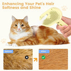 3 in 1 Cat Steam Brush, Pet Spray Hair Removal Comb for Shedding & Grooming, Water Brush for Cats Dogs Small Animals Long Short Haired with One-Click Release Button(Yellow)