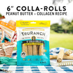 TRURANCH Collagen Rolls - 6" Collagen Rolls for Dogs - Long Lasting Healthy Joint Support - Rawhide Alternative - Skin & Coat Health - Made with Real Peanut Butter, Value Pack, 15 Bags, 60 Count