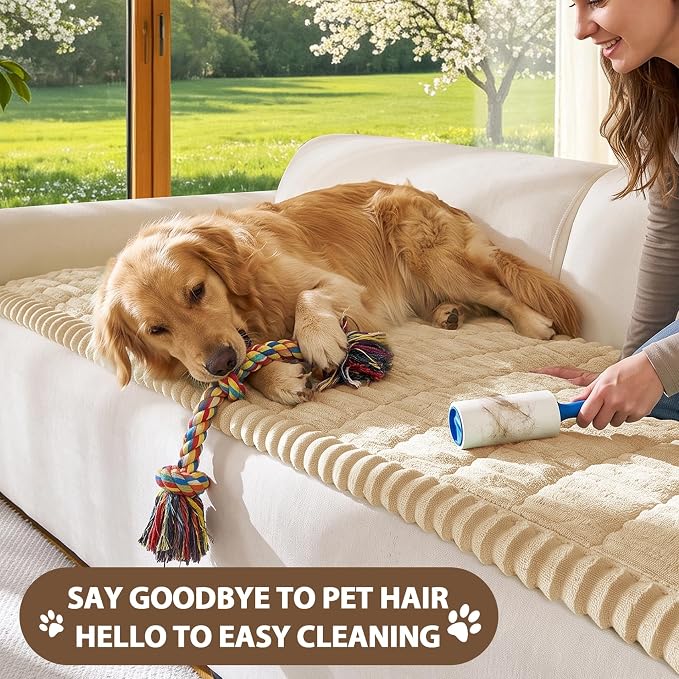 FUANGUI 2 Pack Waterproof Couch Cover for Dogs Pets Sofa Protector | Non-Slip Washable Fuzzy Soft Sofa Slipcover for 2 PCS L Shaped Sofa Pet Friendly, 27.6" x 59.1"+27.6" x 70.9",Khaki