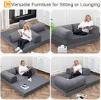 COMAX Futon Sofa Bed, 4-in-1 Floor Foldable Sofa Couch Queen with L-Shaped Armrests, Convertible Folding Chair Bed Sleeper Mattress Fold Out Comfy Lounge for Living Room Bedroom, Grey