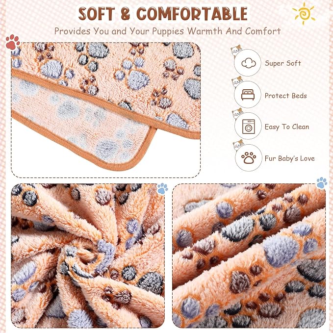 Tatuo 4 Pack Fleece Dog Blankets for Puppy Cats Multi-Size Sleep Mat for Pet Guinea Pig Soft Washable Warm Crate Bed Puppy Teething Toys Print Pattern Blanket Indoor(Mixed Color,40 x 63 Inch,Paw)