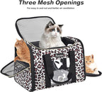 Petmolico Cat Carrier Soft-Sided Pet Bag for Small Medium Cats Puppies 16LBs - Airline Approved Pet Travel Carrier 3 Open Doors (Medium,Leopard)