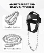 DMoose Fitness Neck Harness for Weight Lifting - Soft Padded Head & Chin Strap with 30" Heavy Duty Steel Chain - Neck Exerciser, Trainer & Strengthener to Support Injury Recovery and Intense Workouts