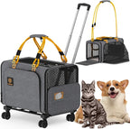 PAWZIDEA Expandable Large Pet Carrier with Wheels, 24x16x16 in Rolling Cat Carrier for 2–4 Cats up 55lb, Soft-Sided Collapsible Small Medium Dog Crate for Car Travel, Telescopic Handle, Storage Pocket