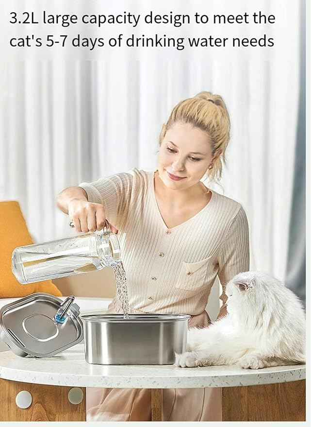 Stainless Steel Cat Water Fountain, 108oz/3.2L Automatic Pet Water Dispenser with Water Level Window, Quiet Pump, Multi-Stage Filtration for Cats and Dogs