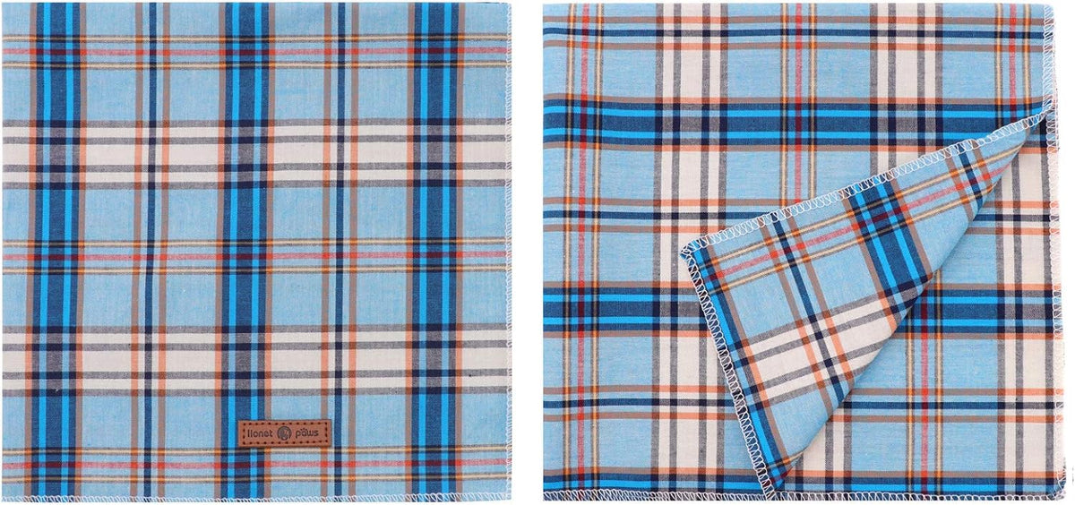 Lionet Paws Dog Bandana for Small Medium Large Dogs, Cat Kerchief Blue Plaid, Triangle Bibs Scarf for Girl or Boy