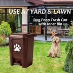 tebiete Dog Poop Trash Can Outdoors Pet Waste Station with Lid Dog Waste Disposal Container with Removable Inner Bin Bucket Hands-Free Pedal Garden Yard Home with Waste Bags, Brown