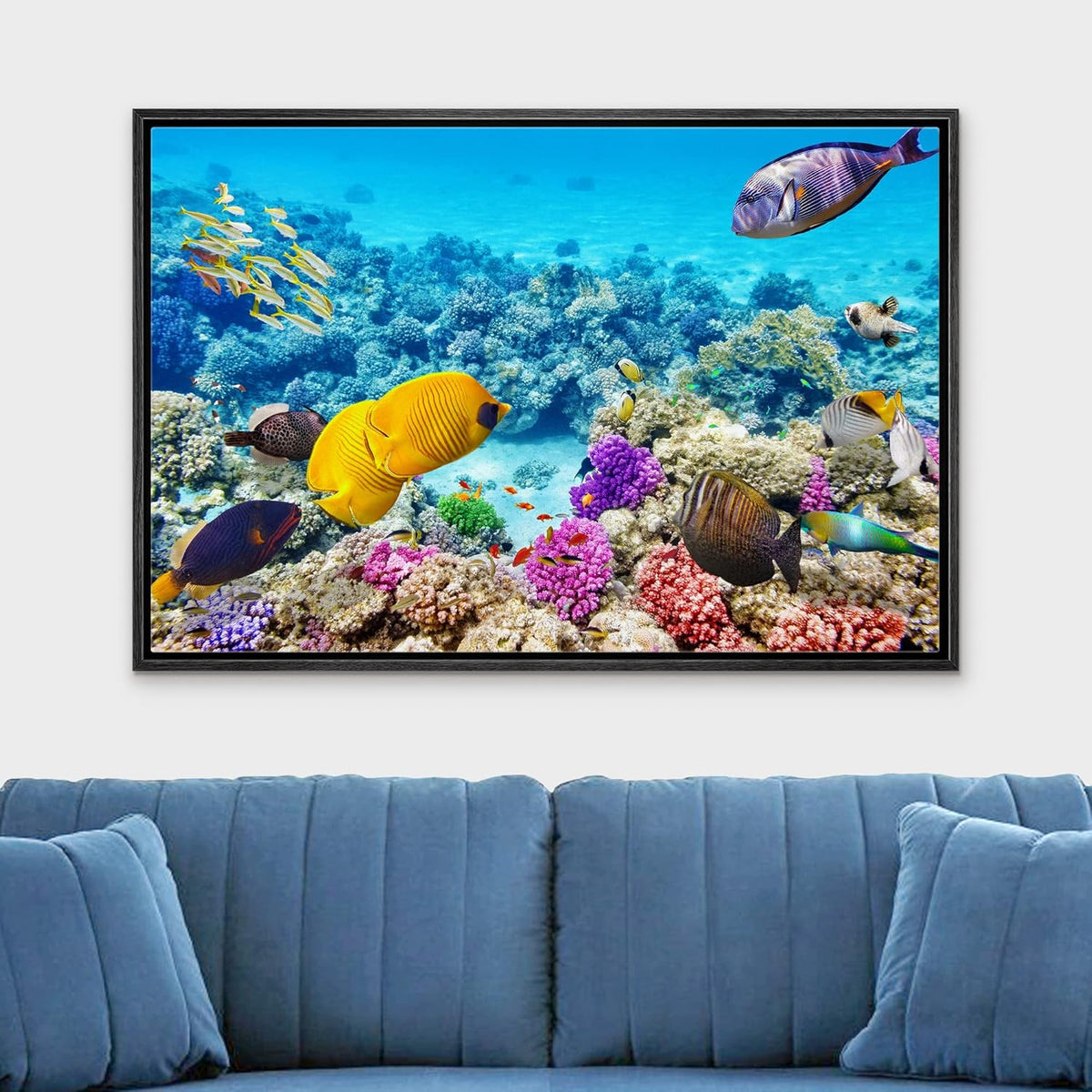 wall26 Framed Canvas Print Wall Art Tropical Underwater Ocean Sea Fish Reef Nature Animals Realism Rustic Scenic Landscape Wilderness Earth Colorful for Living Room, Bedroom, Office - 24"x36" Black