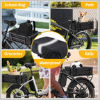 Bike Basket Rear with Liner,Waterproof Cover,Cargo Net Large Rear Bike Basket,Heavy Duty Bicycle Rear Basket for Electric Bike, Ebike,Great for Bike Trip,Carrying Grocery,Ball,Dog
