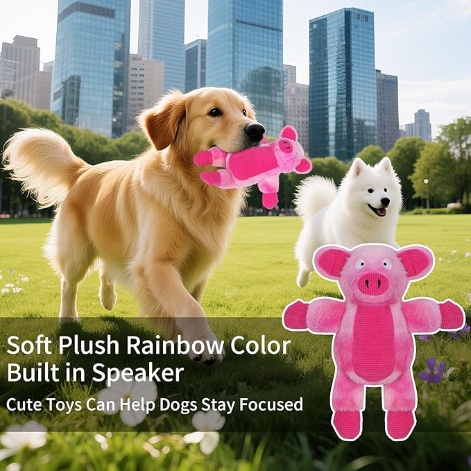 Dog Toys Plush, Squeaky Stuffed Dog Toy, Rainbow Pig Dog Toys for Small Medium Breeds, Soft DogToy Plush, Puppy Teething Dog Toy, Interactive Dogs Toy for Indoor Dogs(Pink)