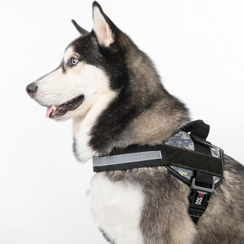 Dogline Dog Harness, Reflective No-Pull Adjustable Vest with Handle for Walking, Training, Breathable, No - Choke Harness for Small, Medium or Large Dogs Room for Patches Girth 27 to 34 in Urban Camo