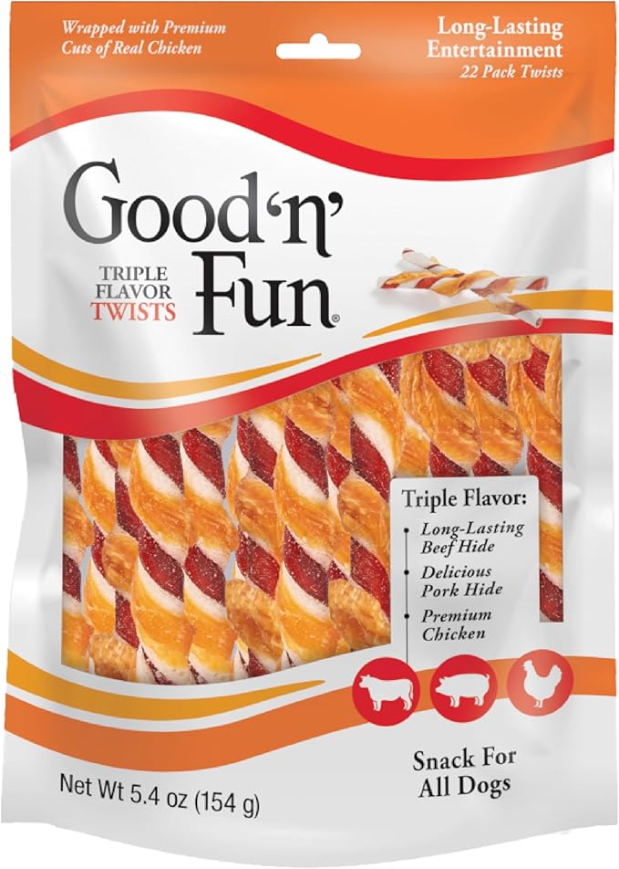 Good 'N' Fun Triple Flavor Twist Chews For Dogs, 22-Count