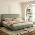 King Bed Frame, Teddy Velvet Boucle Bed Frame with 43.3"/45.3" Adjustable Upholstered Headboard, Rounded Corners, Mattress Foundation, No Box Spring Required, Green