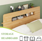 ZIYOO Solid Bamboo Wood Full Size Bed Frame with Storage Headboard, 14 inch Platform Bed Frame Full No Box Spring Needed with Steel Slats, Sturdy and Stable, Easy Assembly, Noise Free