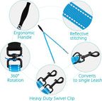 PetBonus Two Point Control Dog Leash, Works with No Pull Harnesses, No Tangle Training Leashes, Soft Padded and Reflective Walking Lead, Converts to Single Lead for Medium Large Dogs (Light Blue)