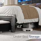 Queen Size Bed Frame with Storage Headboard and Drawers Modern Rivets Upholstered Bed Frame with LED Charging Station Queen Bedframe No Box Spring Needed