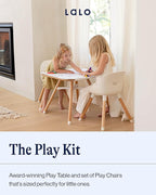Lalo The Play Kit - Kids Table & Chairs Set with Sustainably Sourced Wood Table & 2 Non-Toxic Bucket Seat Chairs - Safe & Comfortable - Coconut/Licorice