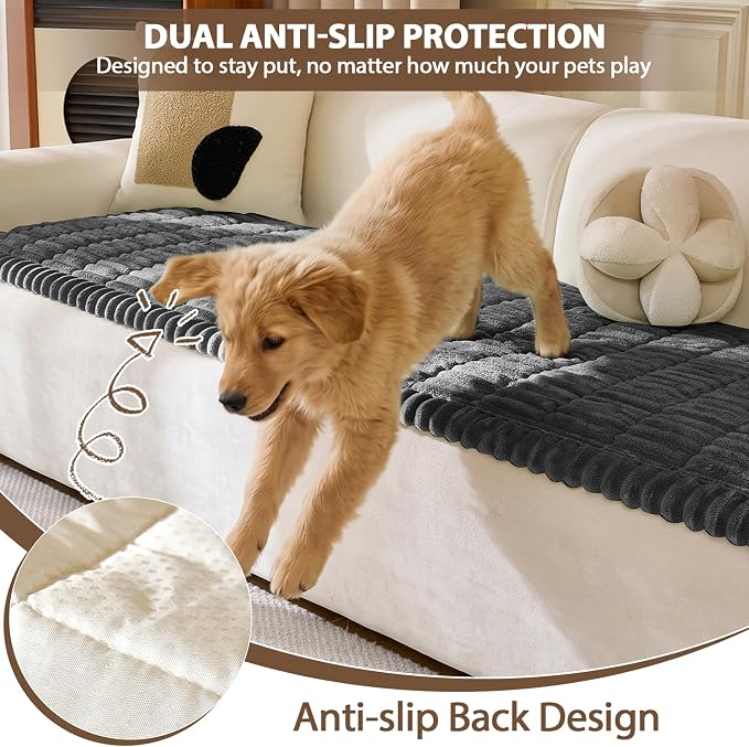 FUANGUI Waterproof Couch Cover Sofa Cover for Dogs and Pets Sofa Protector | Non-Slip Washable Fuzzy Soft Cat Bed Sofa Slipcover for 2-3 Cushion Couch Sofa Pet Friendly, Dark Grey, 27.6" x 70.9", 1 pcs