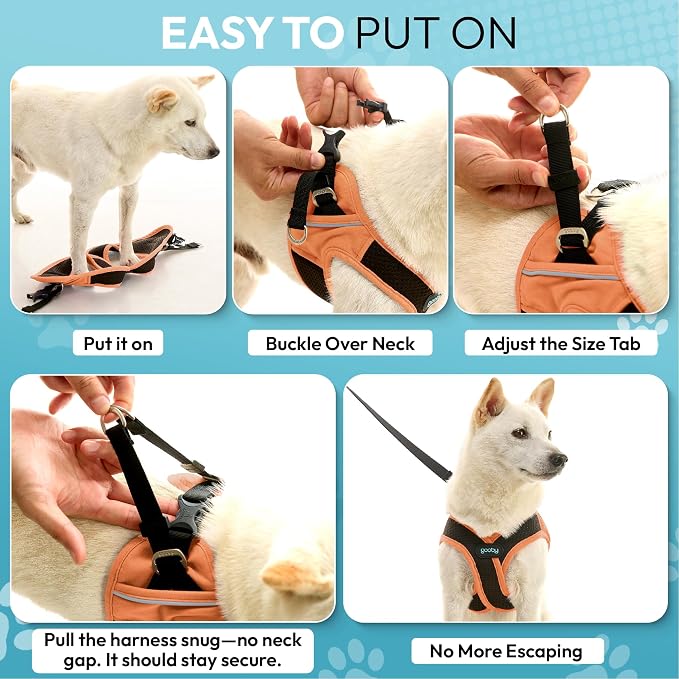 Gooby Escape Free Easy Fit X Step-in Dog Harness, Atlanta Peach, Large | Patented escape-free, tightens on back-out; Choke-free X-frame + V-neck; Quick-release buckle; Reflective trim
