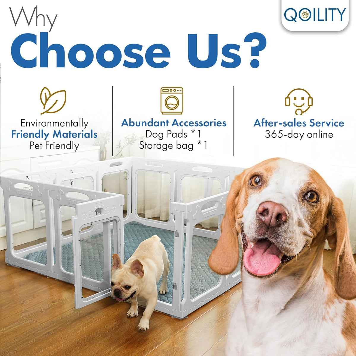 Clear Dog Play Pen Indoor, Effectively Relieves Indoor Pet Anxiety, 56" x 37" x 23.6"H, Suitable for Dogs and Puppies, White