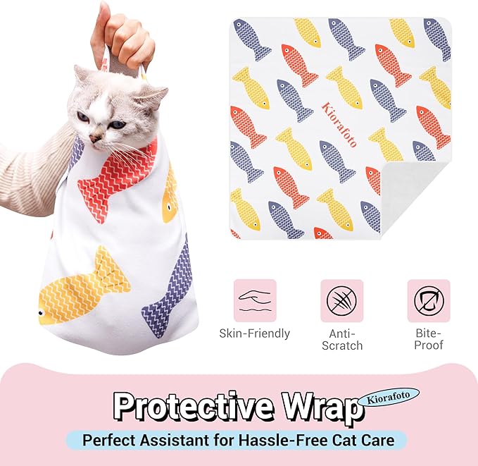 Kiorafoto 27.5" Large Cat Grooming Wrap，Self Adherent Fabric Cat Swaddle Burrito Wrap for Adult Cat & Small Dog, Anti-Scratch Cat Wrap Blanket for Medicine,Nail Trimming,Ear Cleaning,Teeth Brushing