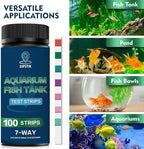 DIPSTIK Aquarium Test Strips, 7-Way Freshwater Saltwater Fish Tank Pond Test Kit, 100 Strips, Nitrate, Nitrite, Chlorine, Hardness, Alkalinity, Carbonate, pH