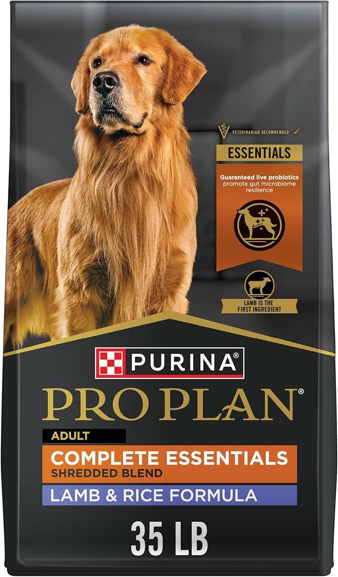 Purina Pro Plan Complete Essentials Shredded Blend Lamb and Rice High Protein Dog Food with Probiotics for Dogs - 35 lb. Bag