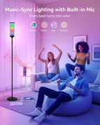 JOOFO RGBICW Corner Floor Lamp with Glass Shade, Color Changing LED Lamp with Music Sync, Smart App & Remote Control, Ambient Lighting with 16 Million Colors for Bedroom, Living Room, Gaming Room