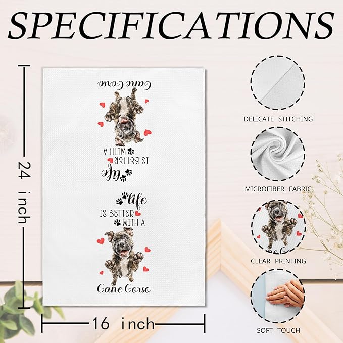Cane Corso Gifts Kitchen Towels Set of 2, Dog Funny Hand Towels for Kitchen Bathroom Decor, Gifts for Dog Moms Lovers Owners Women Men Christmas Dishcloths Dish Towel 16X24 Inches