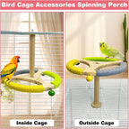 PINVNBY Hanging Bird Stand Perch Toy Wooden Spinning Parrot Perch with Cotton Rope and Bell Interactive Cockatiel Toy Bird Cage Accessories for Parakeets Conures Budgies Finches Lovebirds
