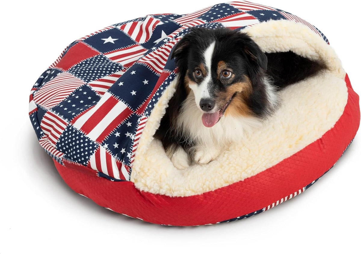 Snoozer Luxury Cozy Cave Pet Bed, Wag Collection, Small - Starpatch Red Diamond