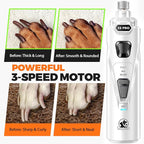 Whisper Quiet Dog Nail Grinder with 4 LED Lights, Safe & Stress-Free for Sensitive Dogs of All Breeds & Sizes, 3 Grinding Bits, 3-Speed, Pet Nail Trimmers, Rechargeable Painless Grooming Kit White