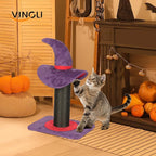 VINGLI 23.7in Wizard Hat Cat Scratching Post with Spring Ball Toy for Indoor Cats, Halloween Cat Scratcher with Purple Wizard Hat Design, Sisal Wrapped Cat Scratcher
