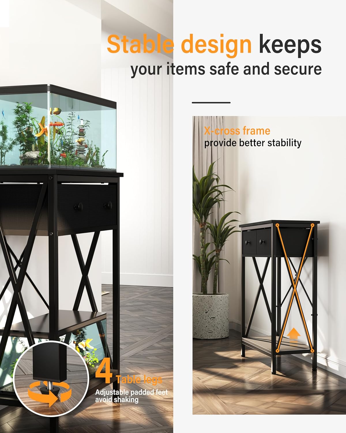 Fish Tank Stand 40 Gallon: Sturdy Aquarium Stand with Accessories Storage - Metal Fish Tank Table for 40-50 Gallon Reptile Breeder Turtle Terrarium - 35"X19.54" Weight Capacity 660 lbs