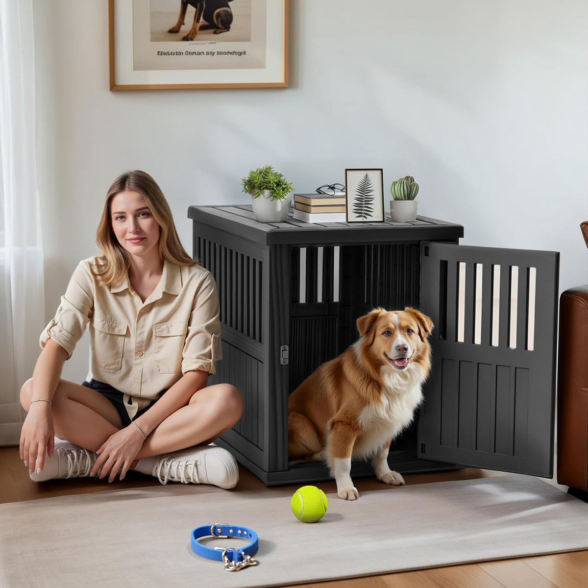 Dog House - Resin Outdoor Dog Kennel with Ventilated Design, Waterproof Dog Bed Shelter for Backyard, Garden & Patio