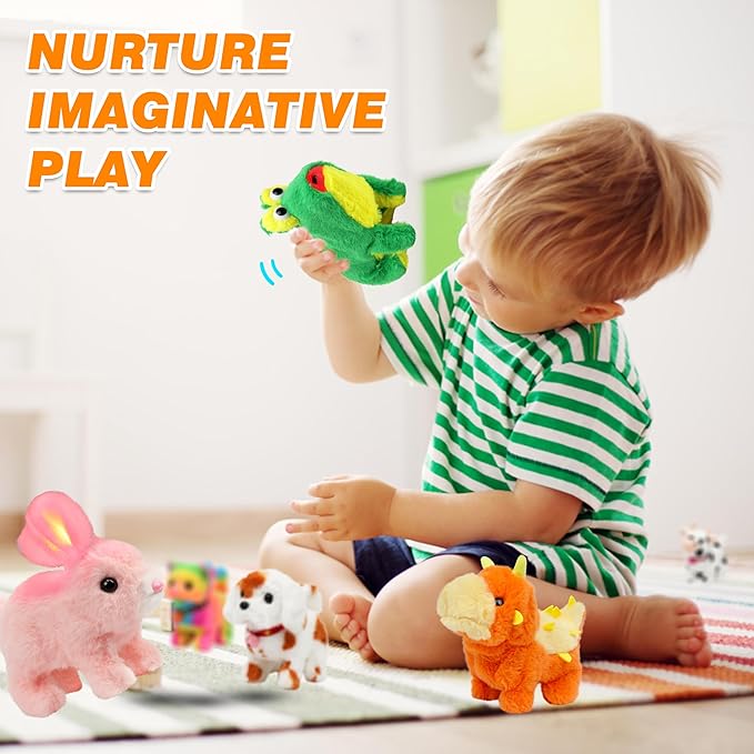 Hopearl Walking Cow Interactive Electronic Pet Plush Diary Cattle Toy with Sounds and Movements MOO Nodding Head Wag Tail Animated Gift for Toddlers Birthday, Black, 7''