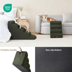 EHEYCIGA Curved Dog Stairs Ramp for High Beds 19.7" H, 4-Step Dog Steps for Small Dogs and Cats, Pet Stairs for High Bed Climbing, Non-Slip Balanced Pet Step Indoor, Olive Green