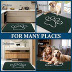 OLANLY Dog Door Mat for Muddy Paws 48x30, Paw Print Design, Absorbs Moisture and Dirt, Absorbent Non-Slip Washable Doormat, Quick Dry Chenille Mud Mat, Entry Indoor Entryway Carpet, Blackish Green