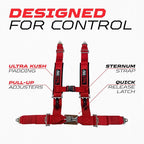 1pc 50 Cal Silver 4 Point Harness 2 inch straps, Racing Harness Seat Belt | Ultra Kush padding, Push Button quick release hardware. Universal Fit for UTV, RZR, race car