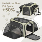 Petsfit Expandable Cat Dog Carrier Airline Approved, 17" L x 11" W x 11" H Soft-Sided Portable Pet Travel Carrier for Kitten, Puppy, Removable Soft Plush Mat and Pockets, Auto-Locking Zippers