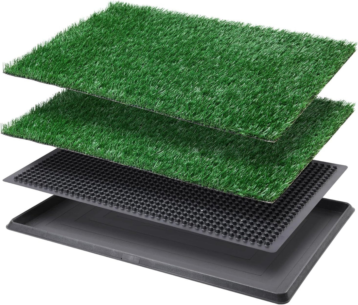 LOOBANI Dog Grass Pad with Tray - Dog Litter Box - Indoor Potty for Apartment and Patio Training - with 2 Packs Grass Pee Pads for Replacement, 16×20 Inch