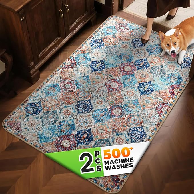 Hompet 2 Pack Super Absorbent Dog Door Mat for Muddy Paws, Washable Pee Pads for Dogs, Reusable Puppy Training Pads, Quick Dry Non-Slip Pet Entryway Rug, Leak-Proof Potty Pad for Indoor Floors 35x60