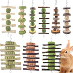 ERKOON Bunny Chew Toys, Rabbit Chew Toys for Teeth Grinding, Improve Dental Health, 100% Natural Apple Wood Timothy Grass Cake Treats for Rabbits Guinea Pigs Chinchillas Bunnies Hamsters (9 Pcs)