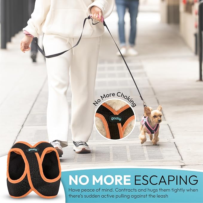 Gooby Escape Free Easy Fit X Step-in Dog Harness, Atlanta Peach, Large | Patented escape-free, tightens on back-out; Choke-free X-frame + V-neck; Quick-release buckle; Reflective trim