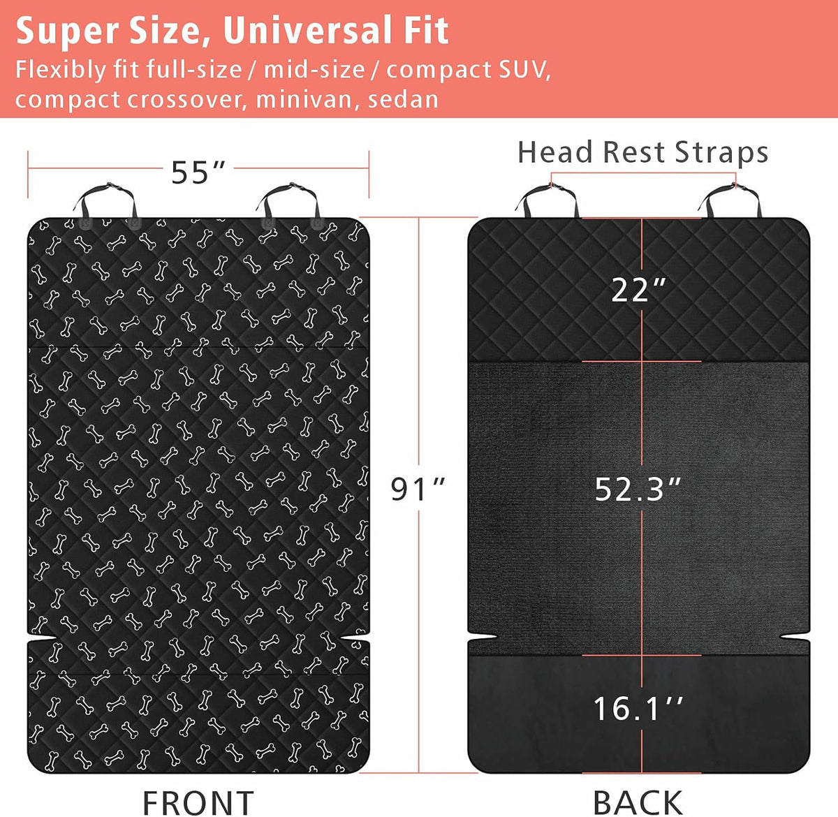 F-color SUV Cargo Liner for Dogs, Water Resistant Pet Cargo Cover Dog Seat Cover Mat for SUVs Sedans Vans with Bumper Flap Protector, Non-Slip, Large Size Universal Fit, Bone