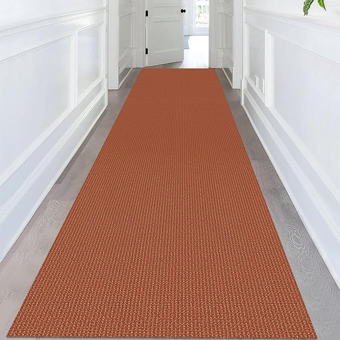 KOZYFLY Extra Long Runners for Hallways 3x14 ft Washable Kitchen Runner Non Slip Rubber Backed Hallway Rug Cotton Entryway Runner Rug Floor Carpet for Indoor Hall, Kitchen, Stair, Orange/Tan