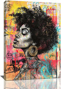 Quorin African American Wall Art Banksy Graffiti Black Woman Pictures Black Girl Wall Decor Canvas Print Painting Artwork for Bathroom Living Room Bedroom 16"x24"