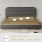 HOMBCK King Size Bed Frame, Boucle Upholstered Bed Frames and Headboard, Soft Bed Frame King with Thickened Footboard, Rounded Corners, No Box Spring Needed, Easy Assembly, Grey